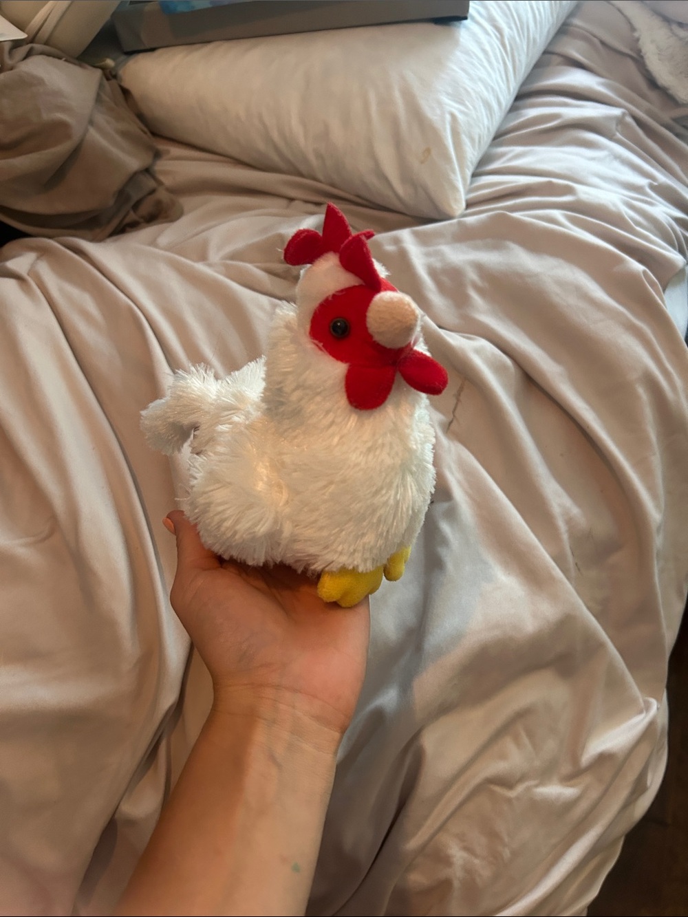 Amazon White Plush Chicken Toy with Red Comb and Yellow Feet